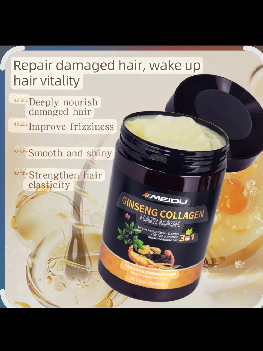 Ginseng Collagen Hair Mask - Nourishing Black Jar (Yellow Cream)
